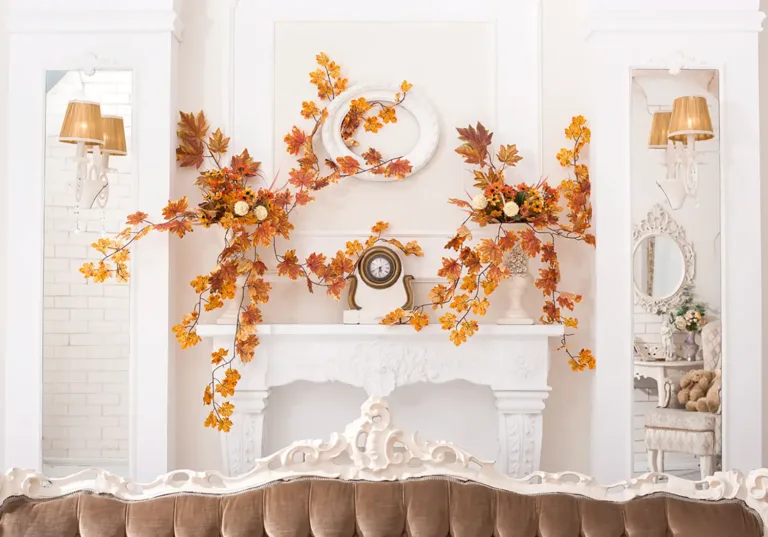 Faux maple stems on fall fireplace